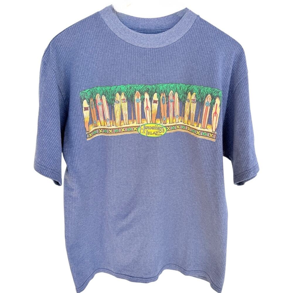 Hawaiian Island Surfboard Graphic T Shirt Mens Large Blue Vintage Style Tee